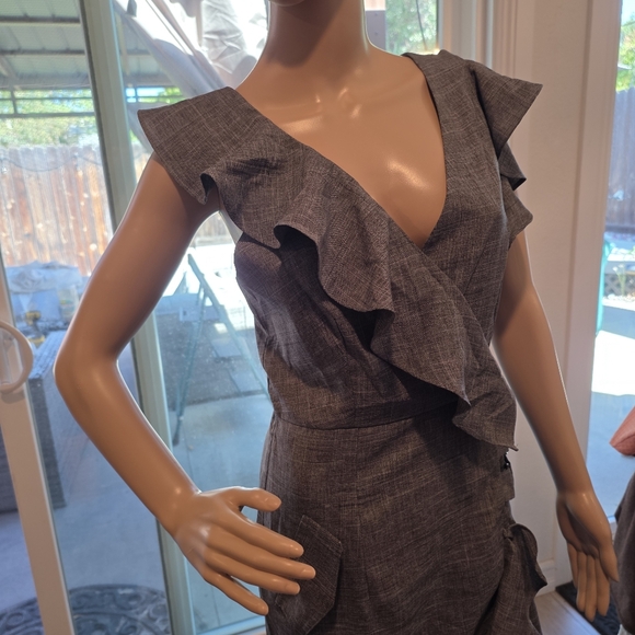 Chic Asymmetrical Ruffle Dress - Gray - Picture 6 of 9